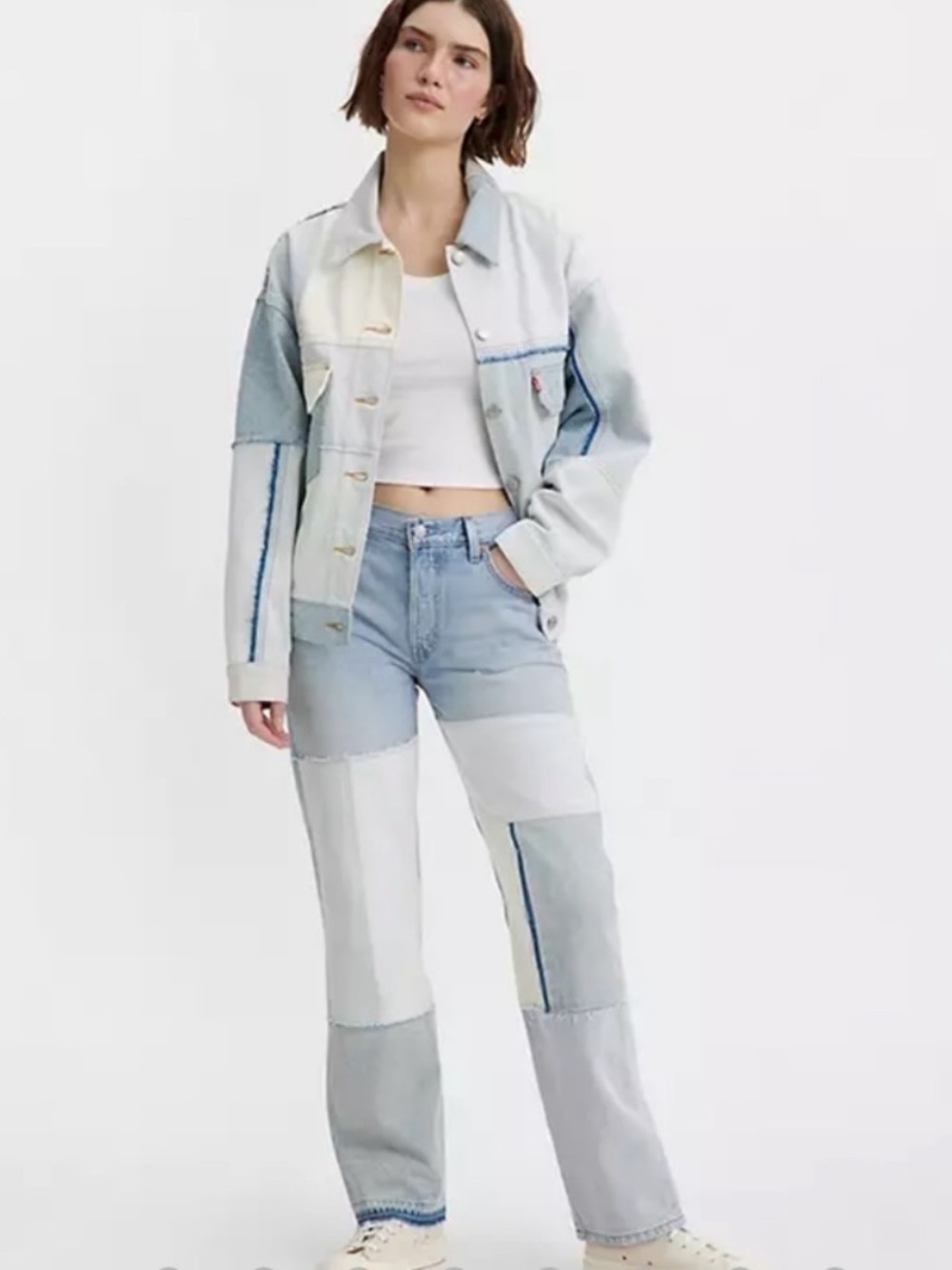 New LEVI’S Light Wash Patchwork Straight Leg Jeans